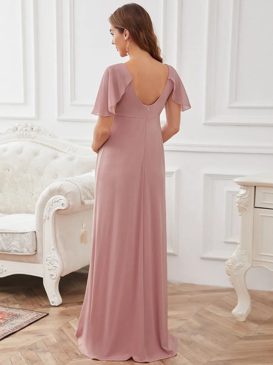 A-Line Chiffon Flutter Sleeve Applique Floor-Length Maternity Dress