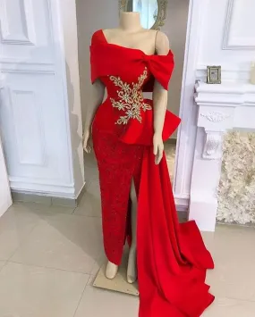 African Red Mermaid Evening Dresses Long Formal Evening Gowns      S1075