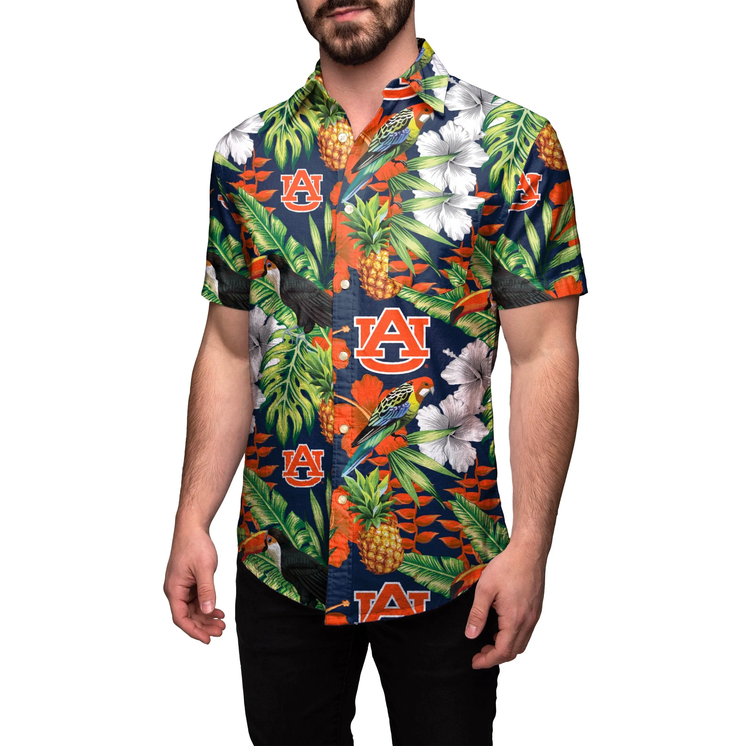 Auburn Tigers NCAA Mens Floral Button Up Shirt