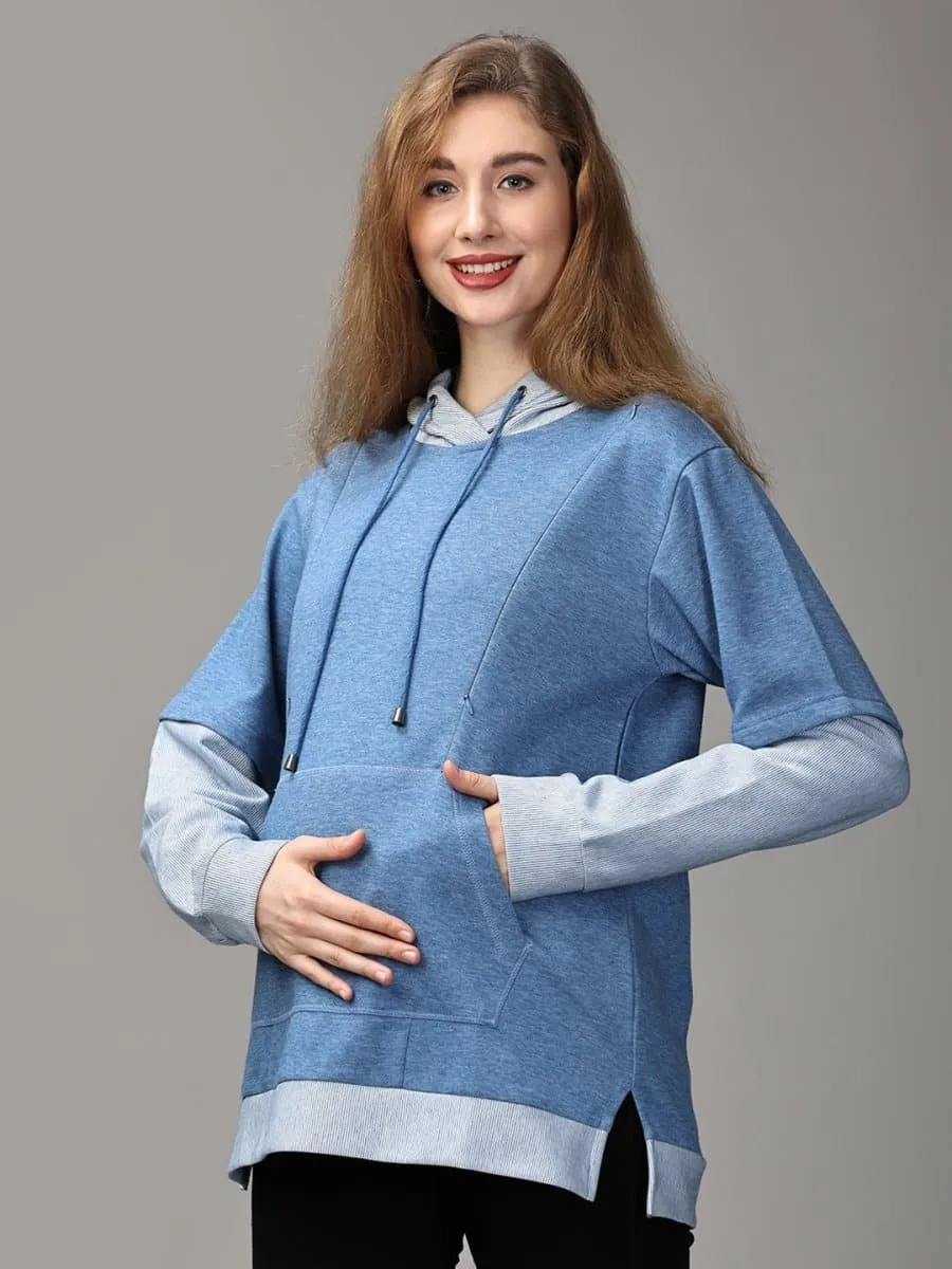 Azure Wish Stripe Maternity and Nursing Hoodie