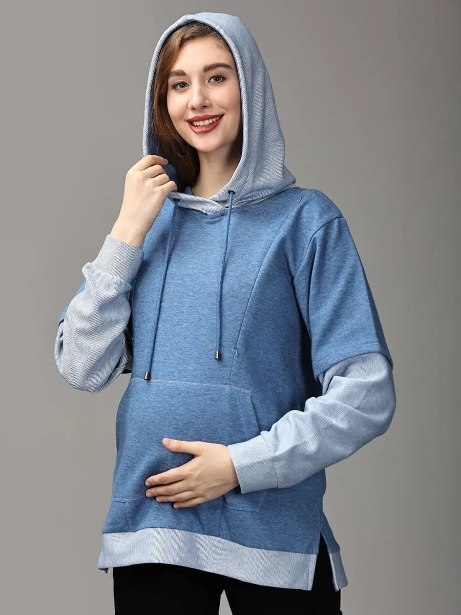 Azure Wish Stripe Maternity and Nursing Hoodie