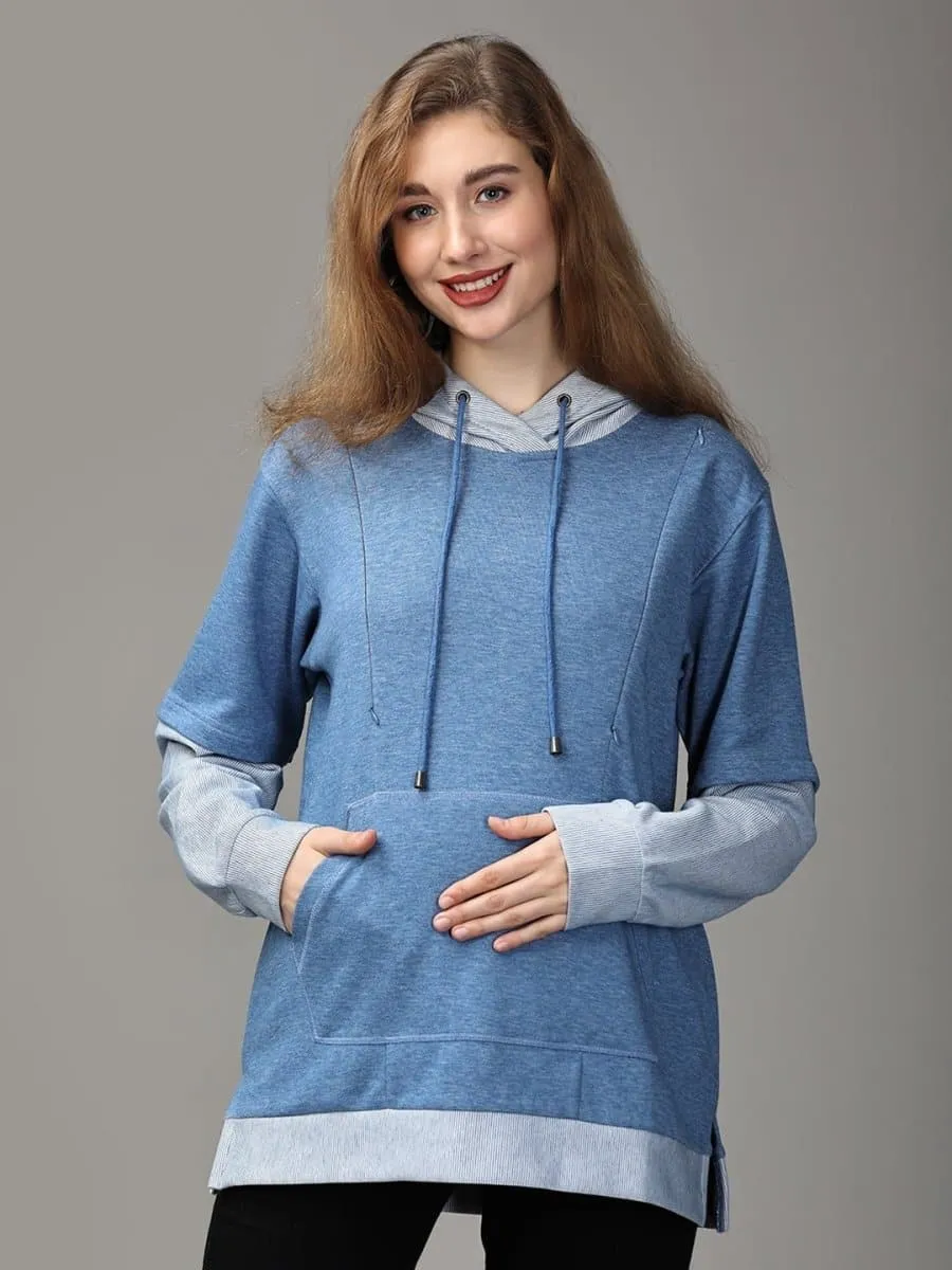 Azure Wish Stripe Maternity and Nursing Hoodie