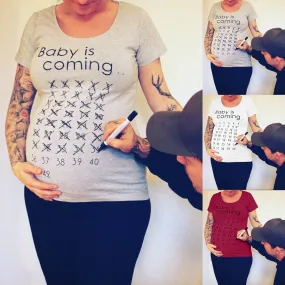 Baby Is Coming Print Women Maternity Clothing Pregnant Short T Shirt Funny Top For Photography Photo Shoot Plus Size