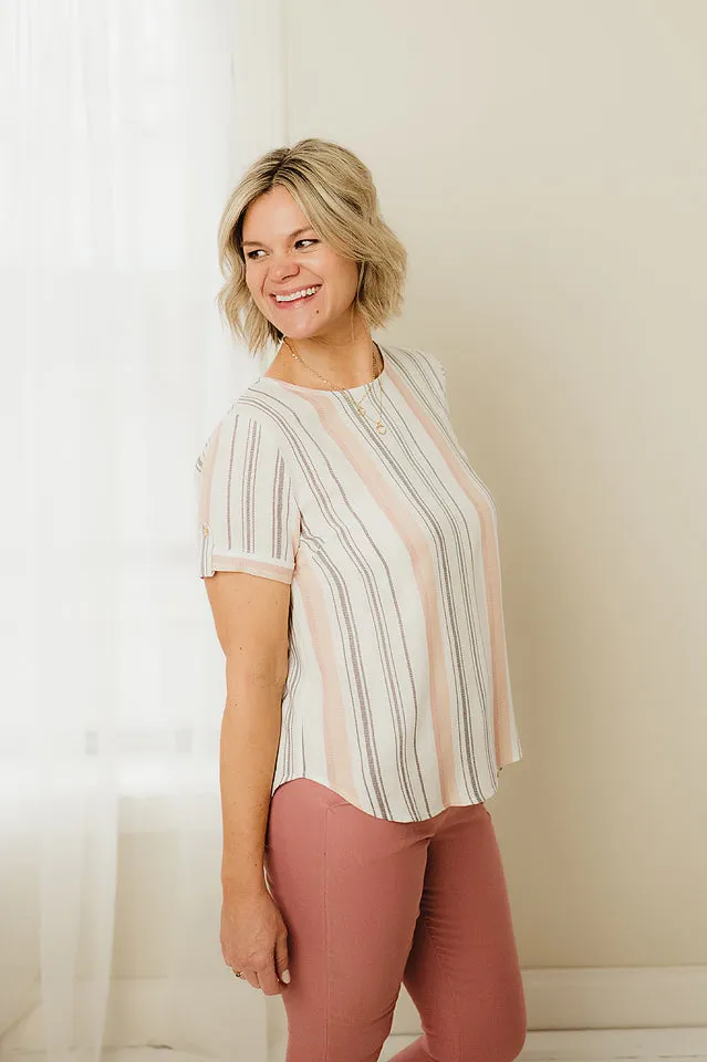 Back Button Striped Top