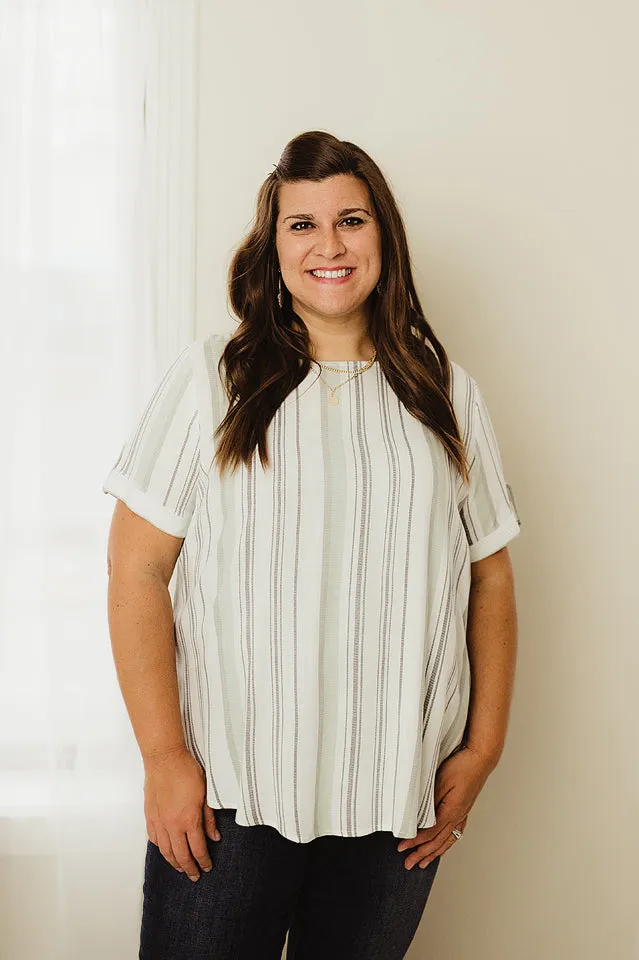 Back Button Striped Top