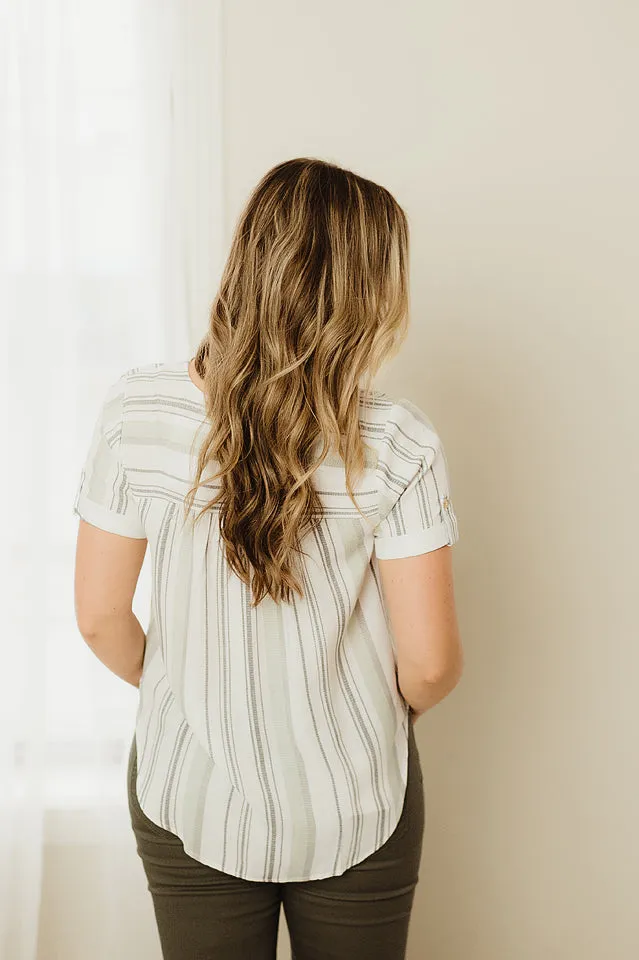 Back Button Striped Top