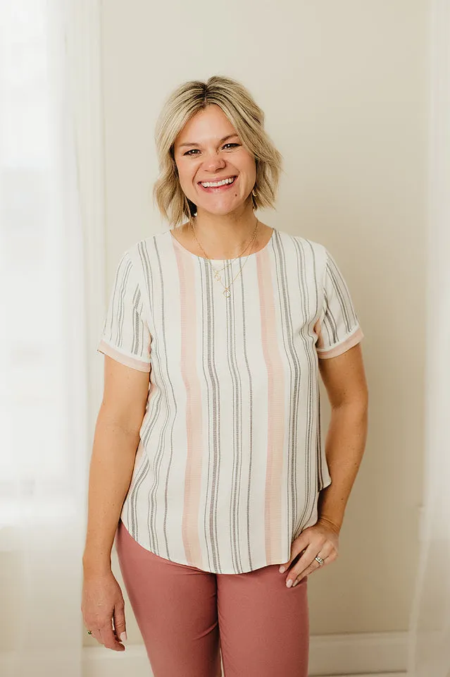 Back Button Striped Top