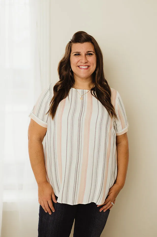 Back Button Striped Top