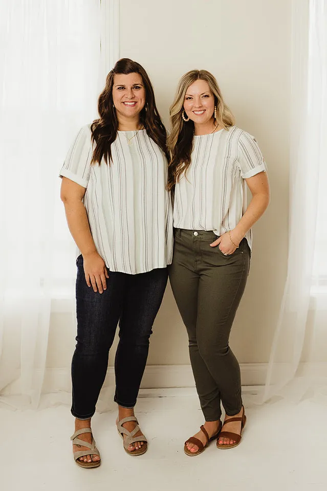 Back Button Striped Top