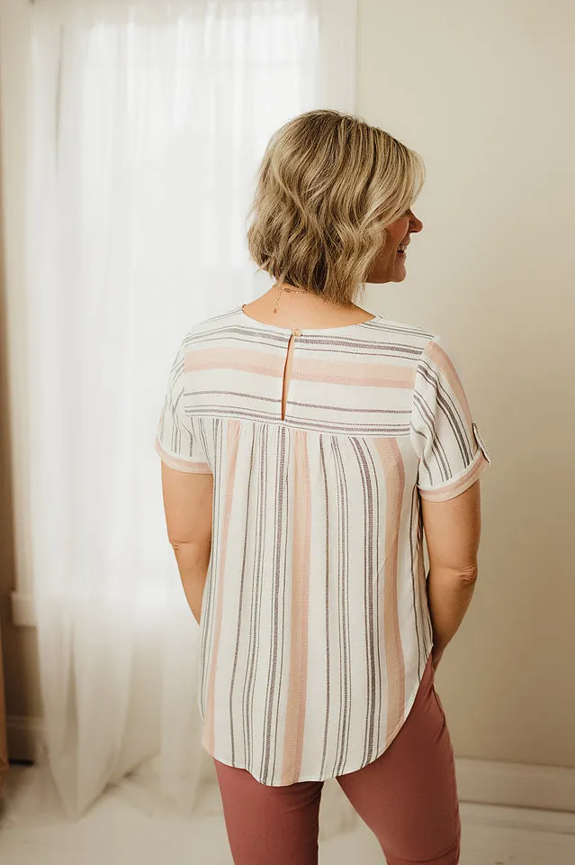 Back Button Striped Top