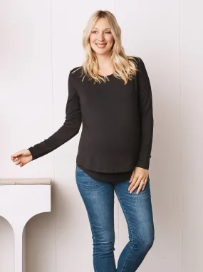 Bamboo Cotton Long Sleeve Maternity Top in Black