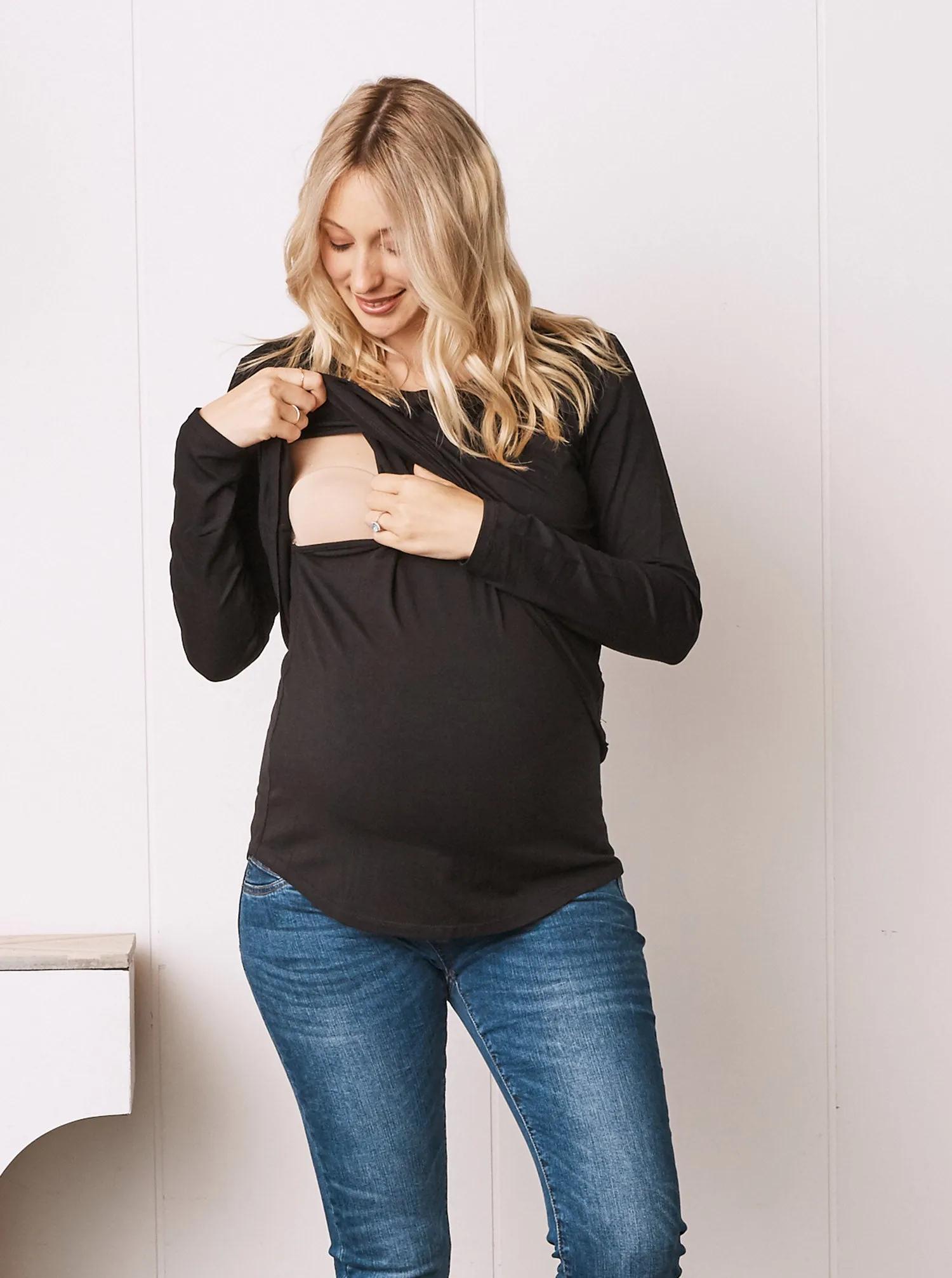 Bamboo Cotton Long Sleeve Maternity Top in Black