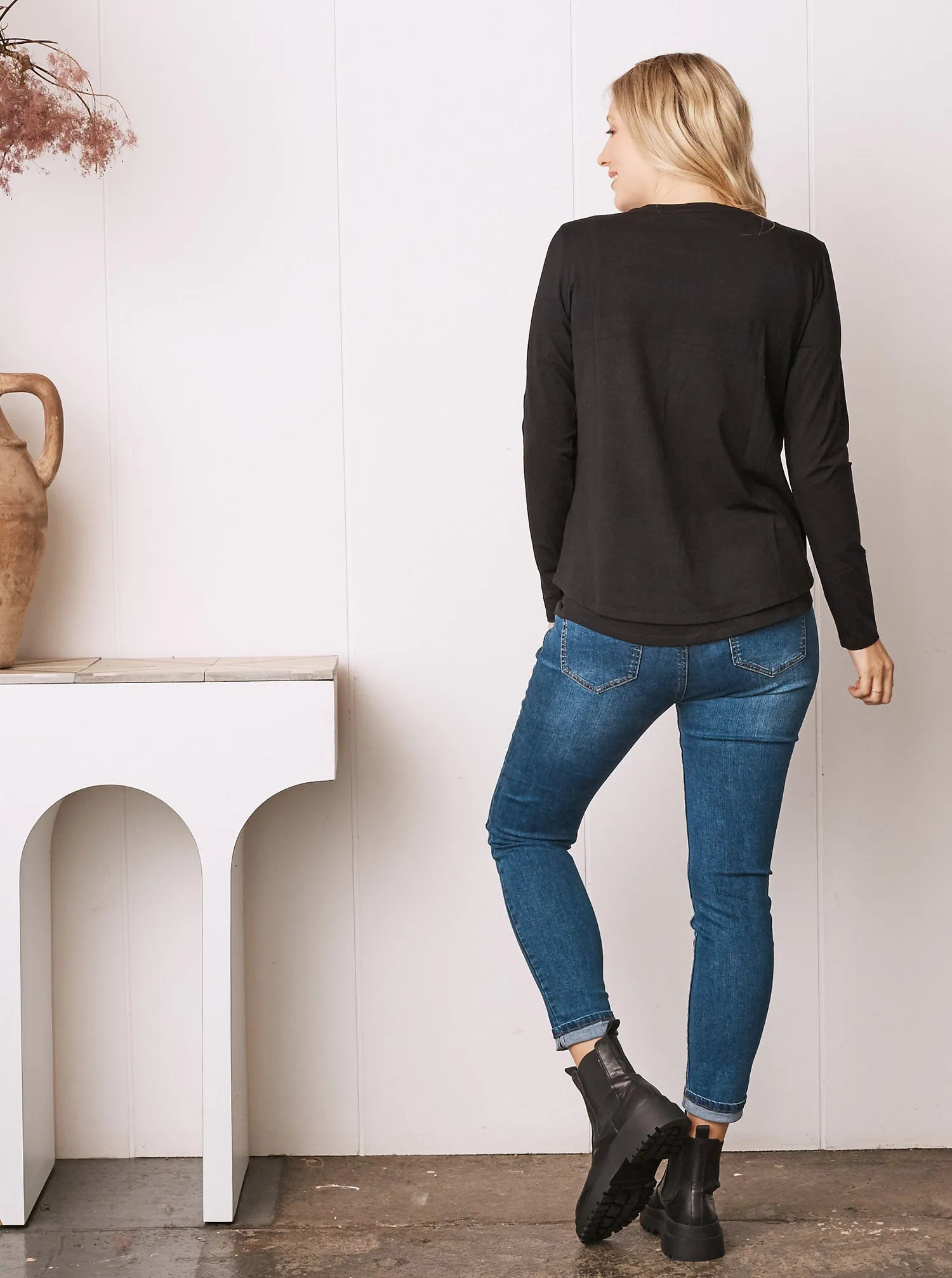 Bamboo Cotton Long Sleeve Maternity Top in Black