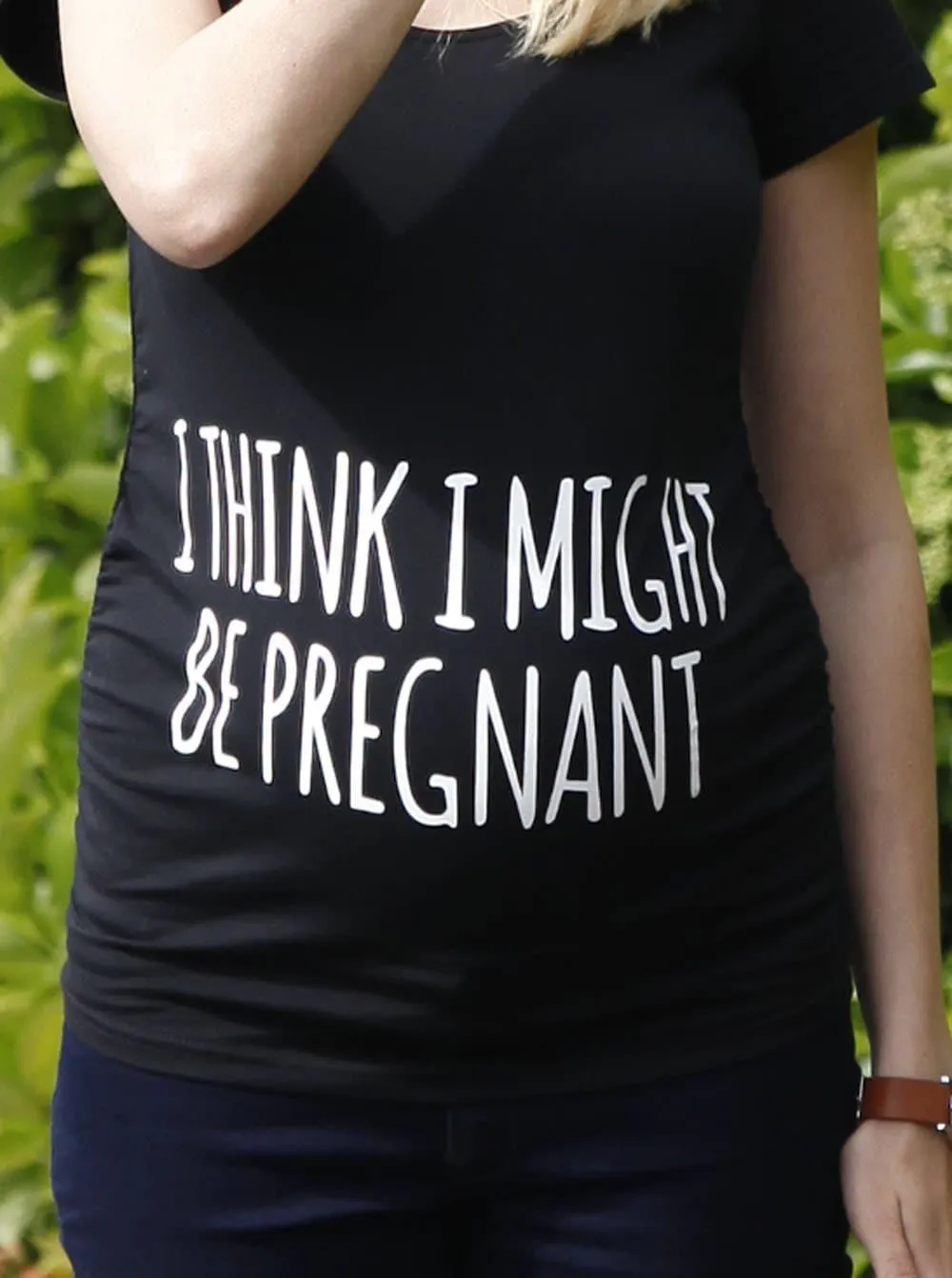 Basic Maternity Slogan Fitted Tee - I Think I might Be Pregnant