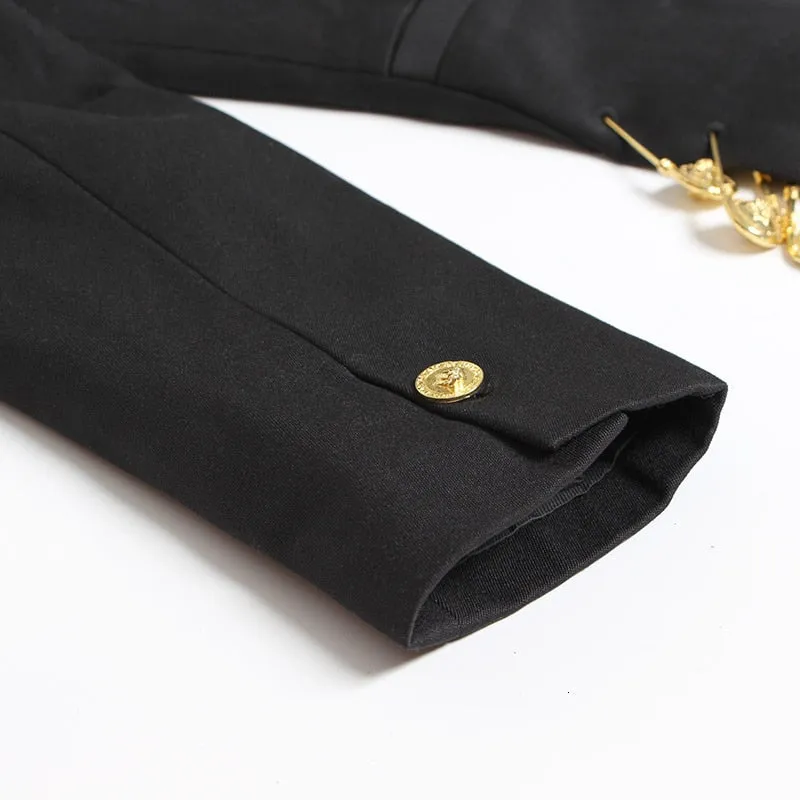 Black Blazer With Golden Safety Pin Trims