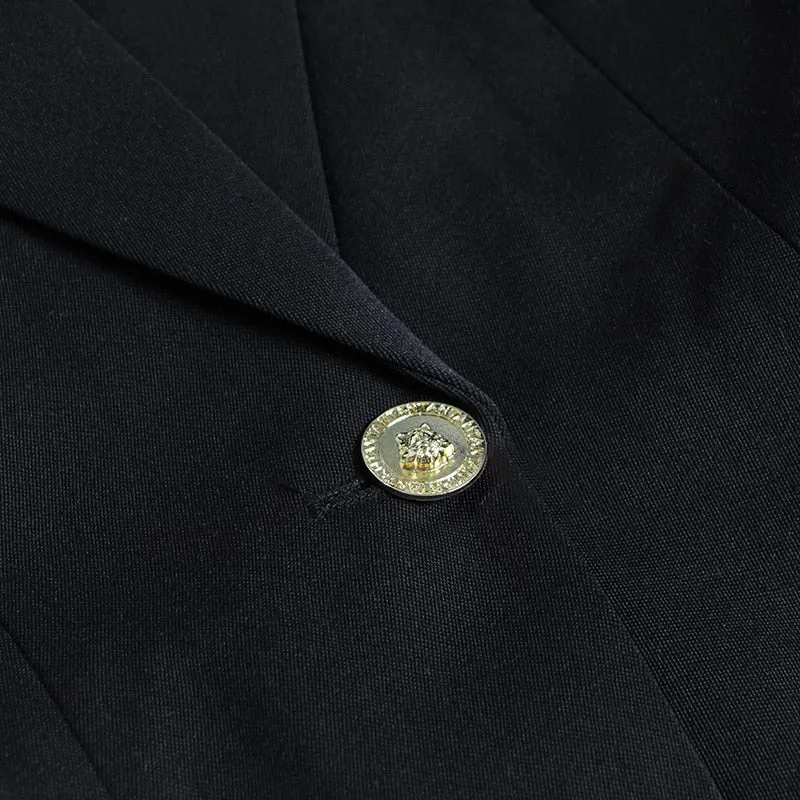 Black Blazer With Golden Safety Pin Trims