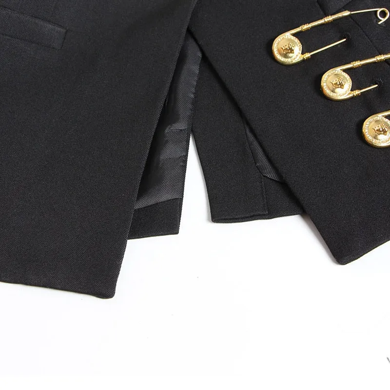 Black Blazer With Golden Safety Pin Trims