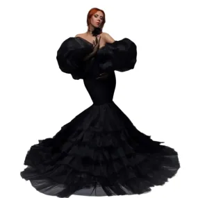 Black Puff Sleeve Mermaid Gown