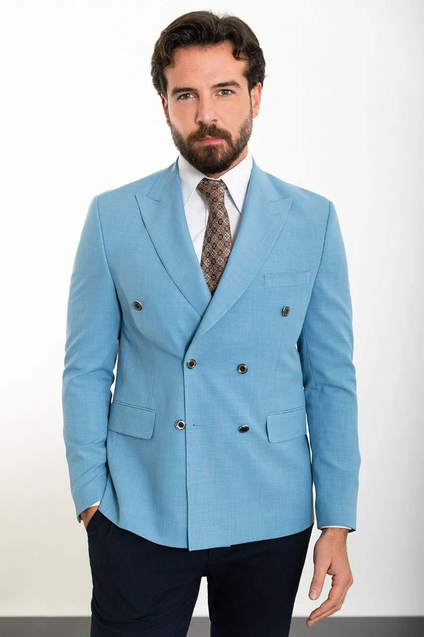 Bojoni Torretta Slim Fit Blue Double Breasted Blazer