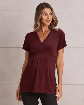 Bree Maternity Crossover Work Top - Burgundy