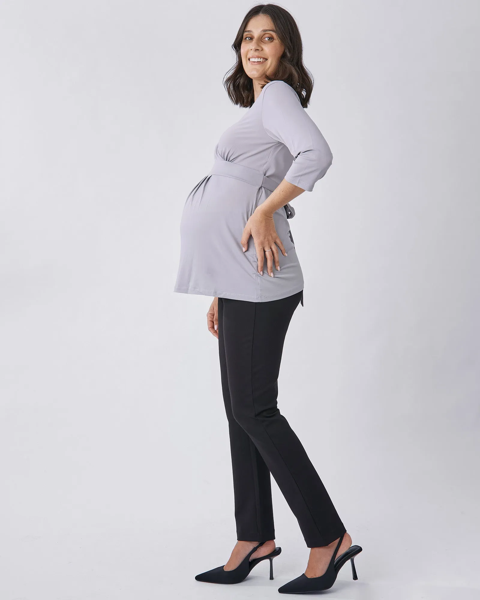 Bree Maternity  Crossover Work Top - Silver