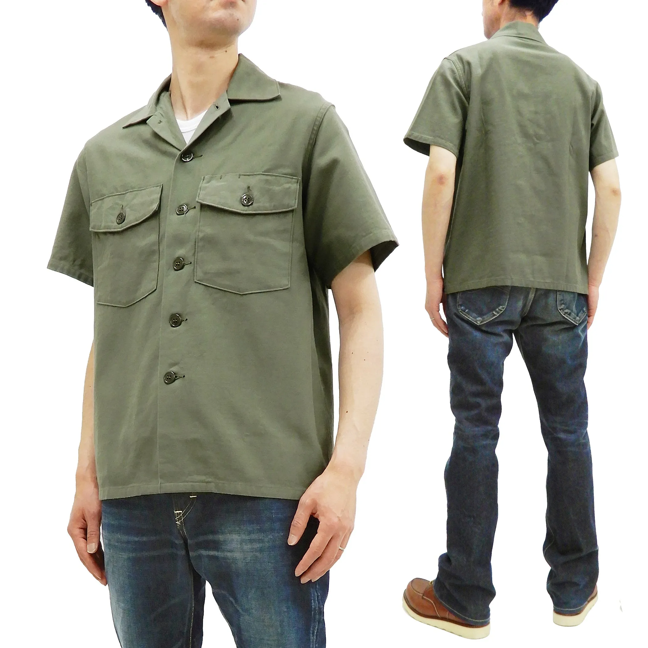 Buzz Rickson OG-107 Utility Shirt Men's Plain Short Sleeve Army Shirt BR38671 Olive