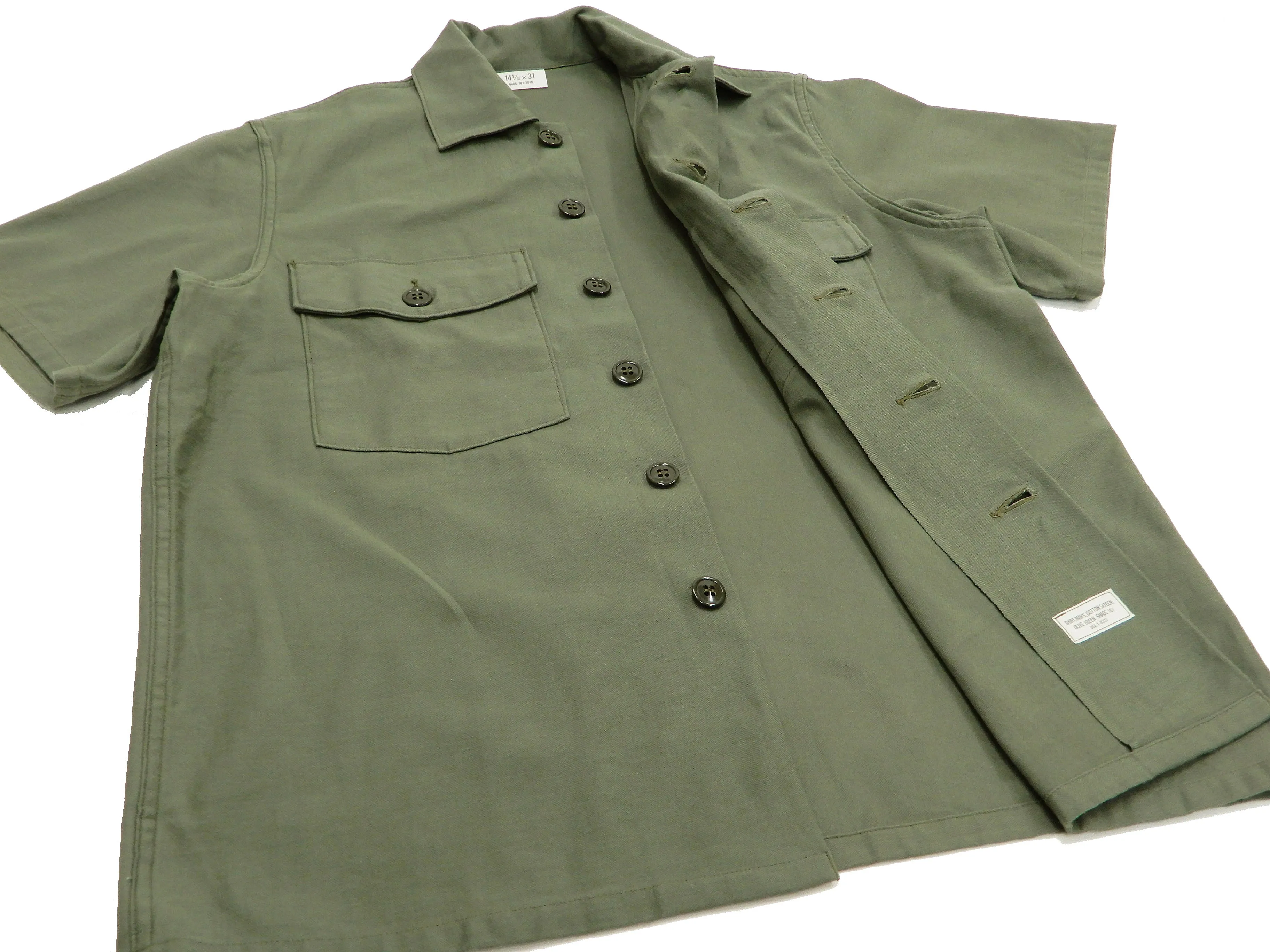 Buzz Rickson OG-107 Utility Shirt Men's Plain Short Sleeve Army Shirt BR38671 Olive