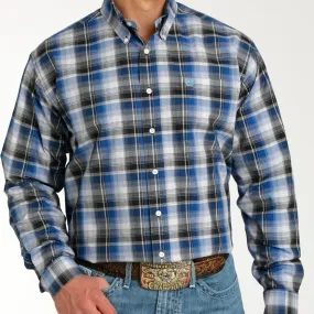 Cinch Men's L/S Classic Fit Plaid Western Button Down Shirt in Blue & Black