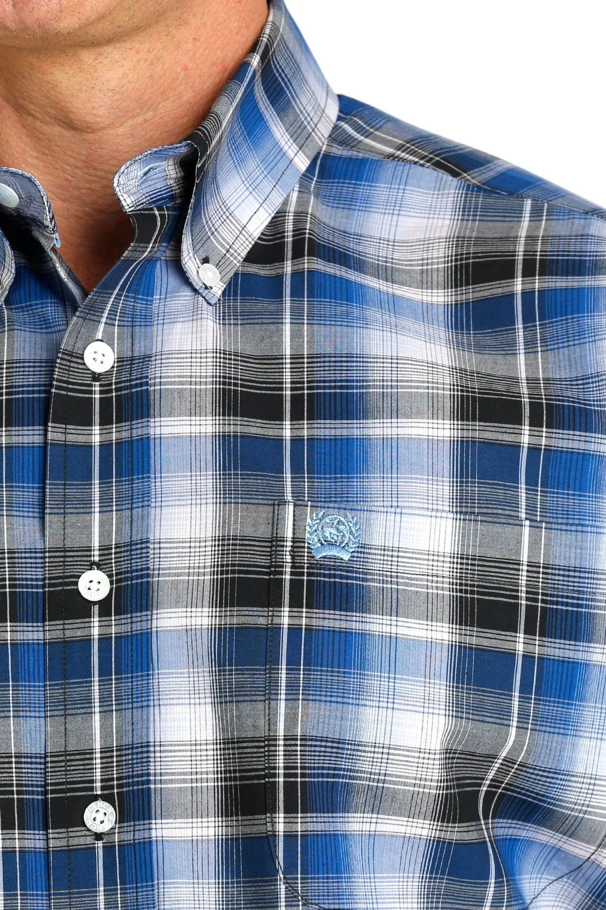 Cinch Men's L/S Classic Fit Plaid Western Button Down Shirt in Blue & Black