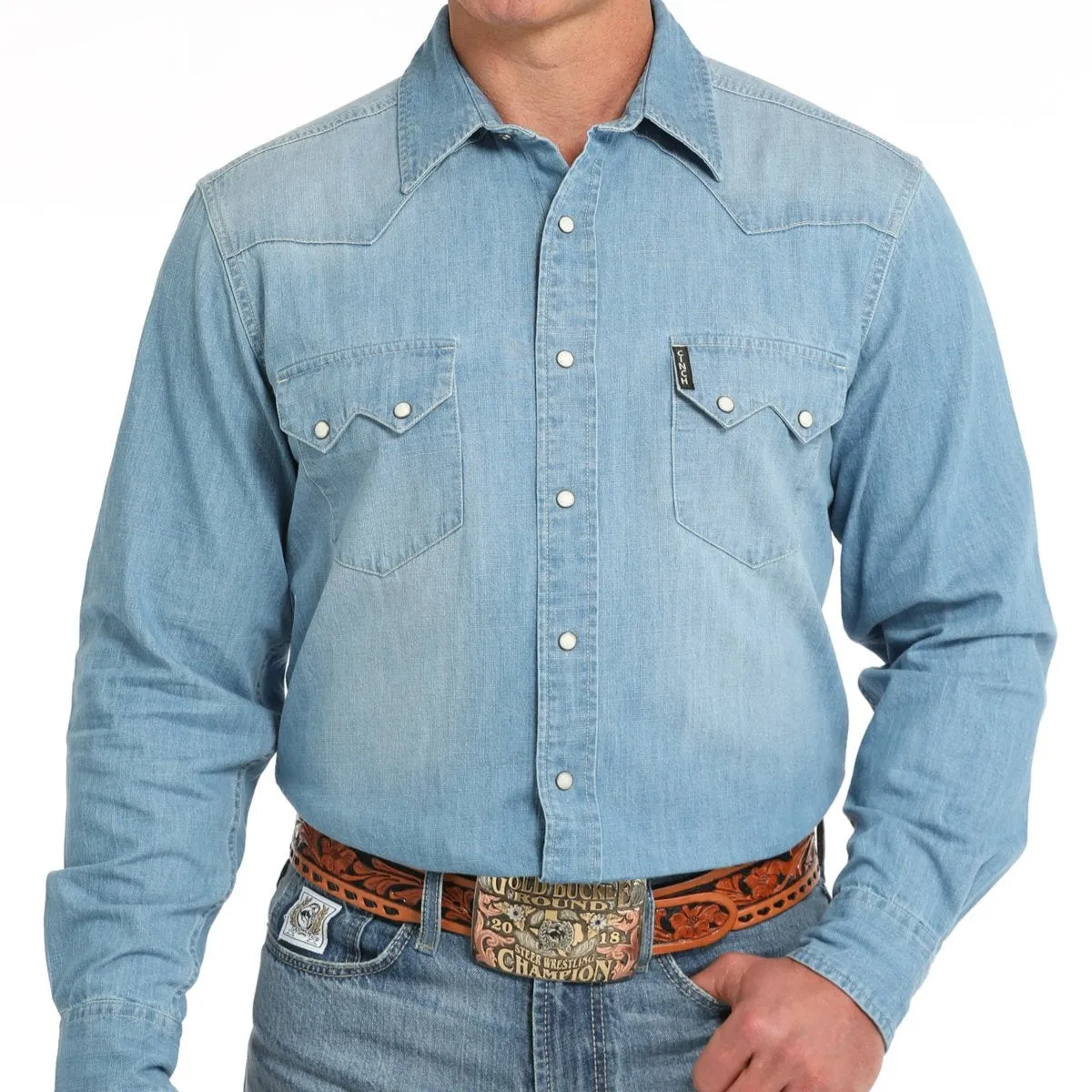 Cinch Men's L/S Modern Fit Denim Western Snap Shirt in Indigo