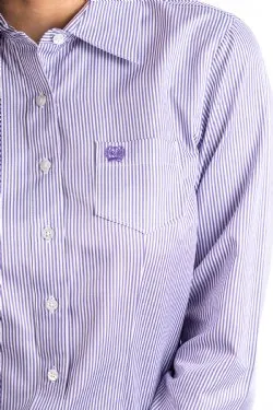 Cinch Women's Tencel Purple & White Striped Western Button Down Shirt