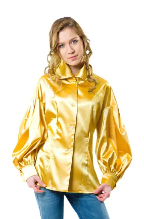 Cloose-Fitting Balloon Sleeve Satin Shirt