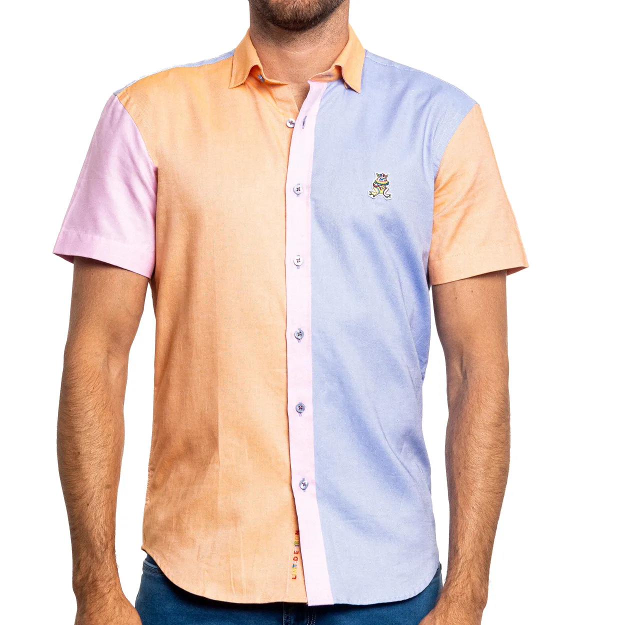 Color Block Oxford FROG Short Sleeve Button Down Shirt - Punta Cana