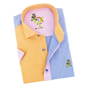 Color Block Oxford FROG Short Sleeve Button Down Shirt - Punta Cana