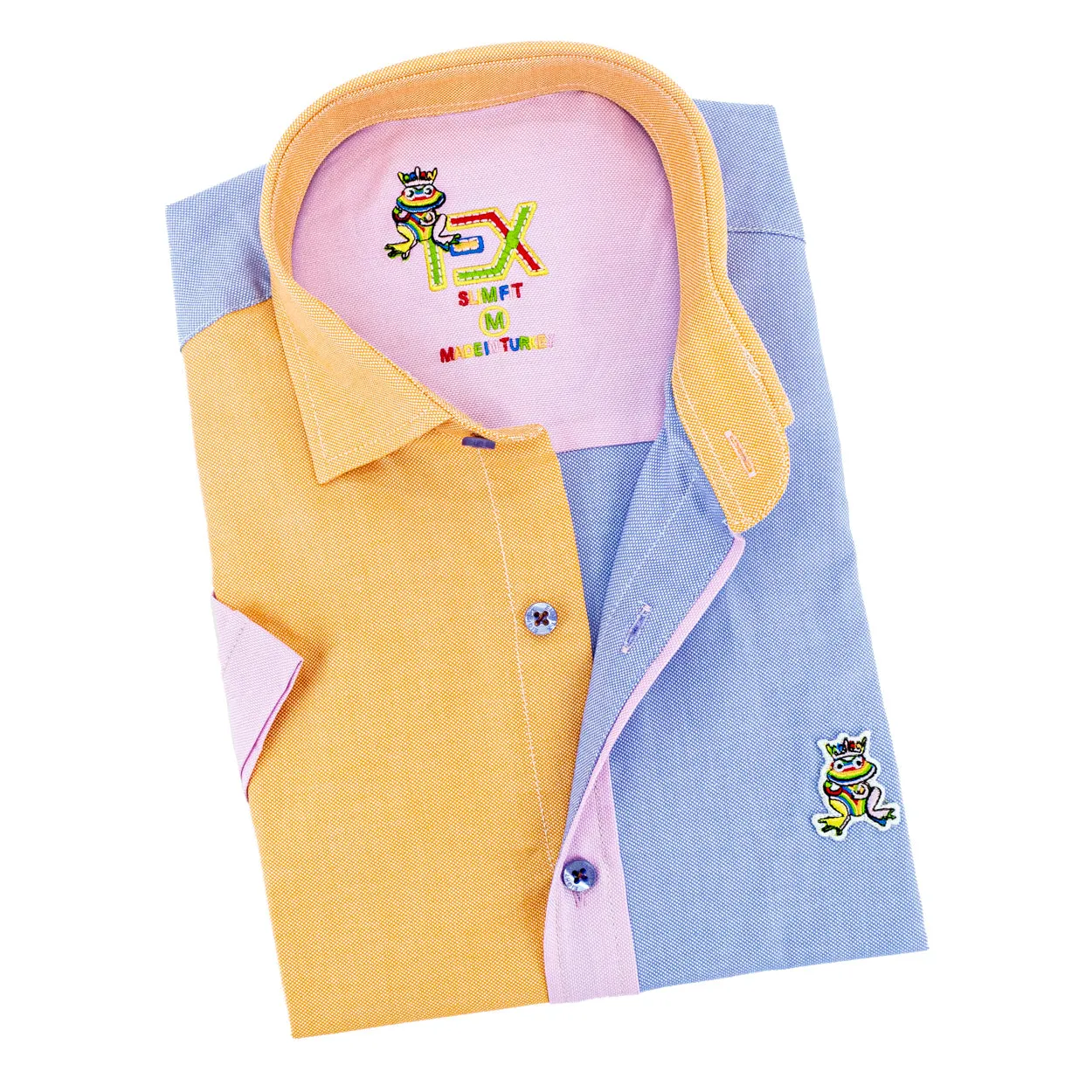 Color Block Oxford FROG Short Sleeve Button Down Shirt - Punta Cana