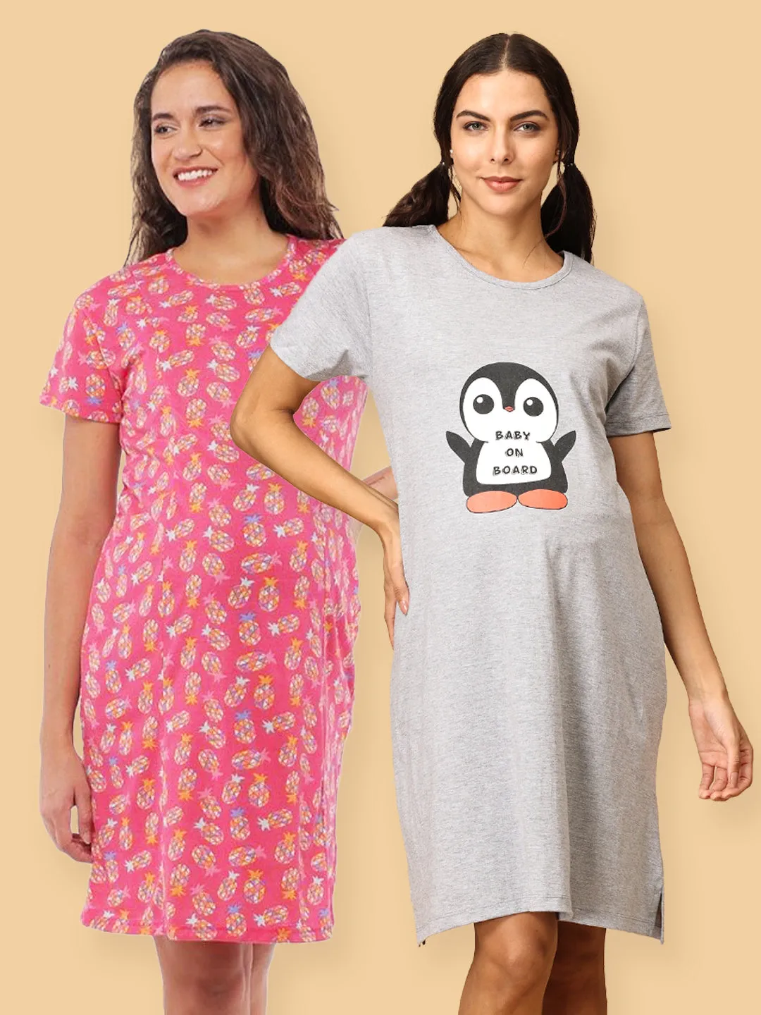 Combo Of Lookin' Pine & Baby On Board Maternity T-Shirt Dress