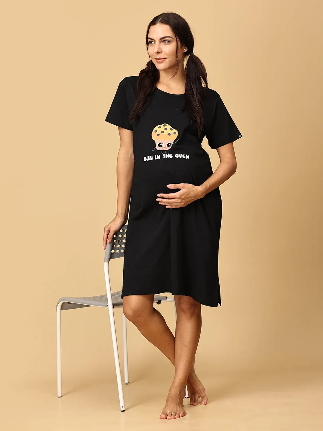 Combo Of Pregasaurus & Bun In The Oven Maternity T-Shirt Dress