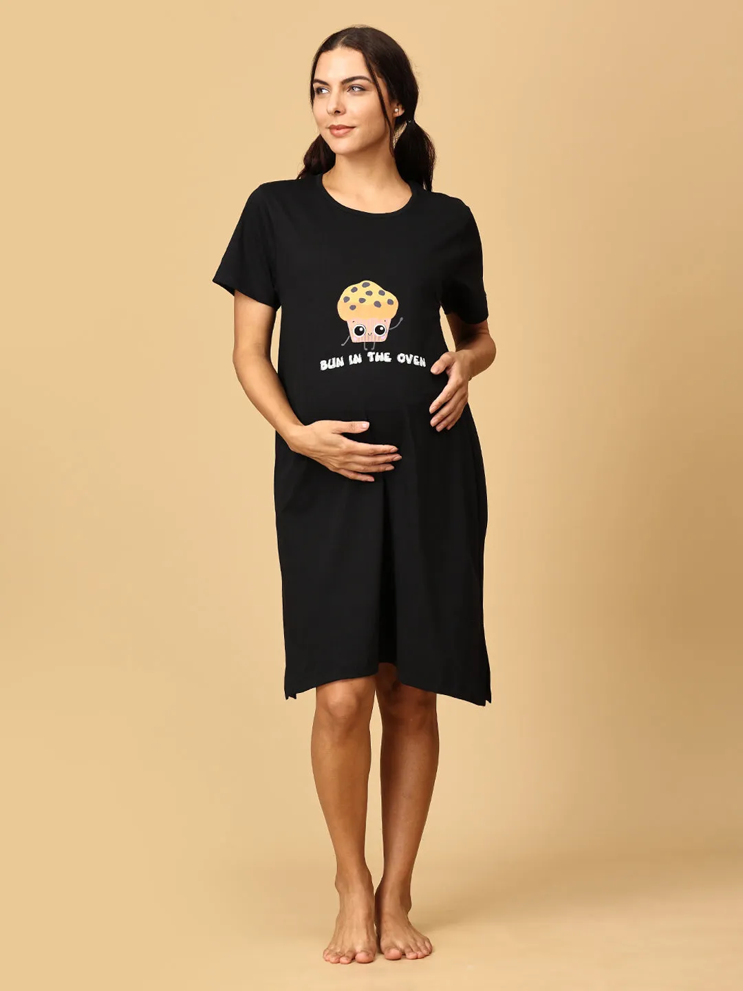 Combo Of Pregasaurus & Bun In The Oven Maternity T-Shirt Dress