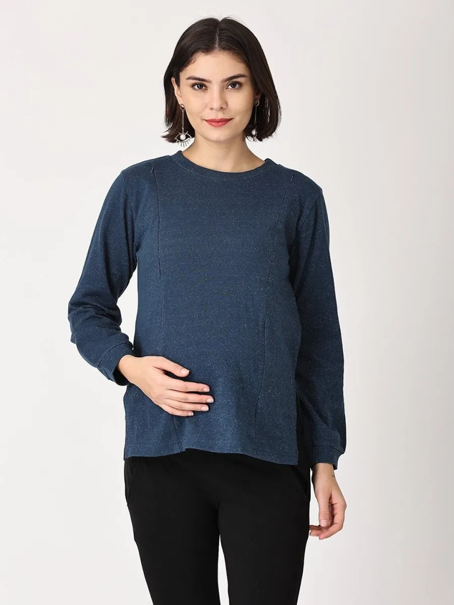 Combo Of Shooting Star Maternity Sweatshirt With Black Leggings