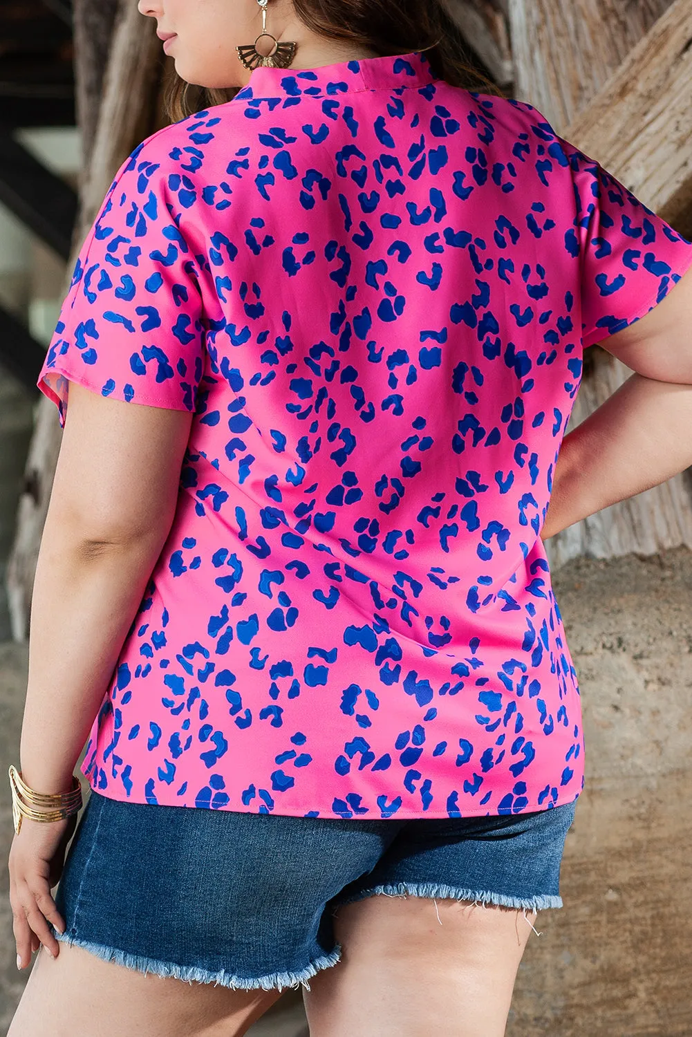 Contrast Leopard Print Plus Size Blouse