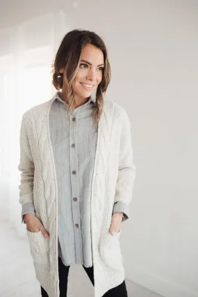 Cool Girl Frayed Button Up Top in Grey