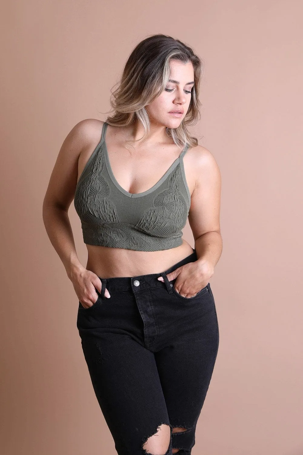 Curvy Seamless Padded Textured Brami Plus