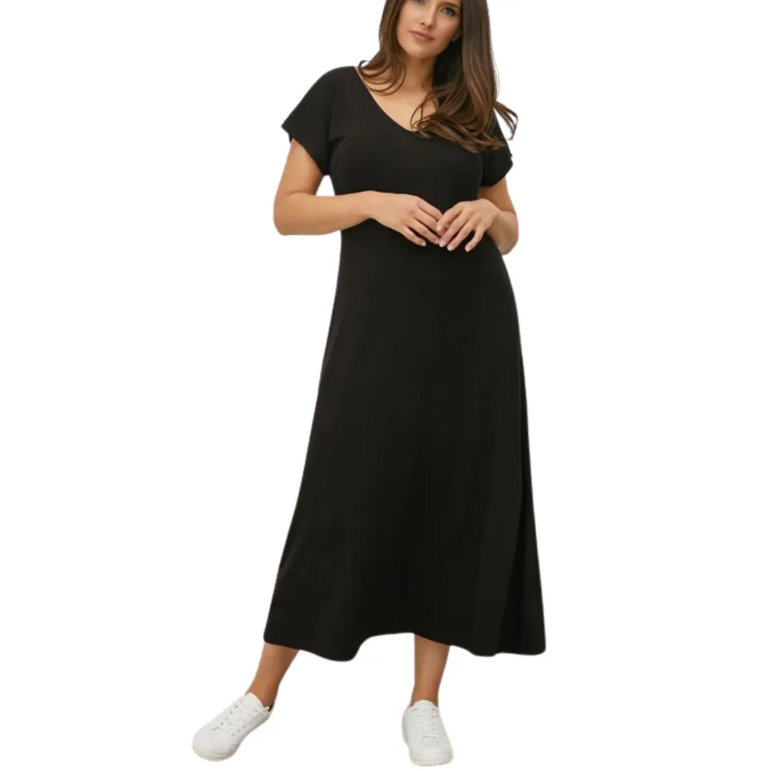 Double V-Neck Plus Sized Dress - Black