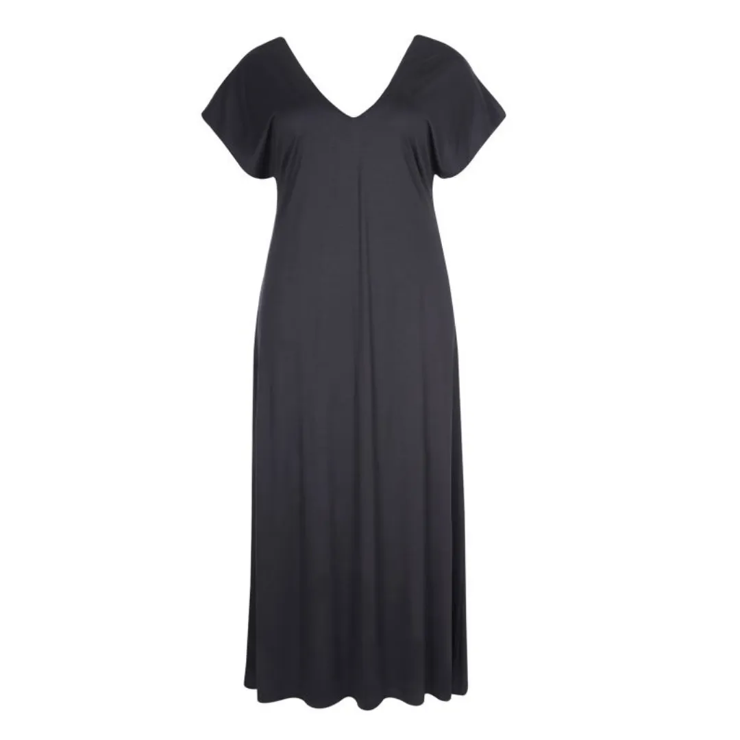 Double V-Neck Plus Sized Dress - Black