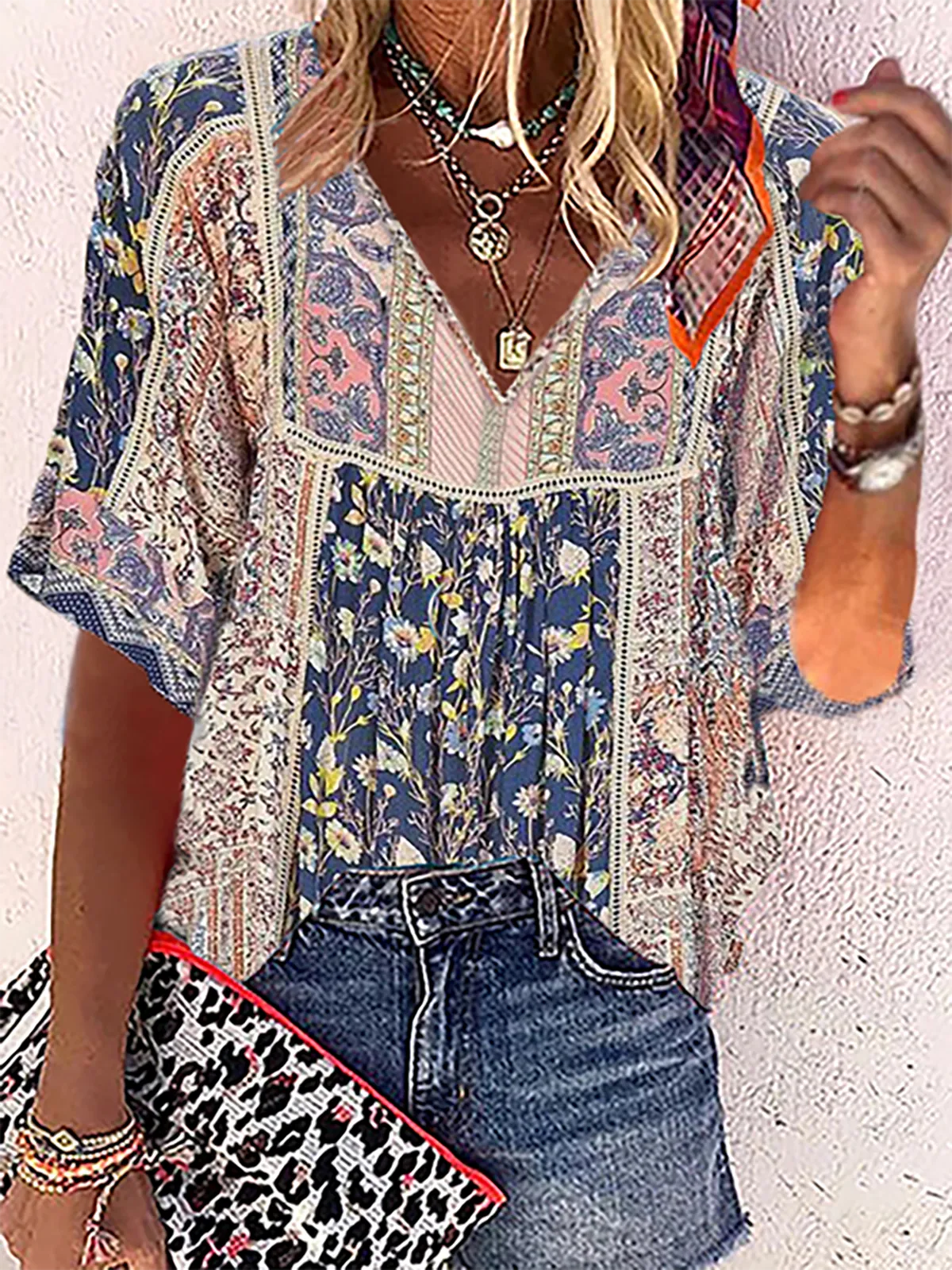 Dunnmall Plus size Boho Casual Shirts & Tops