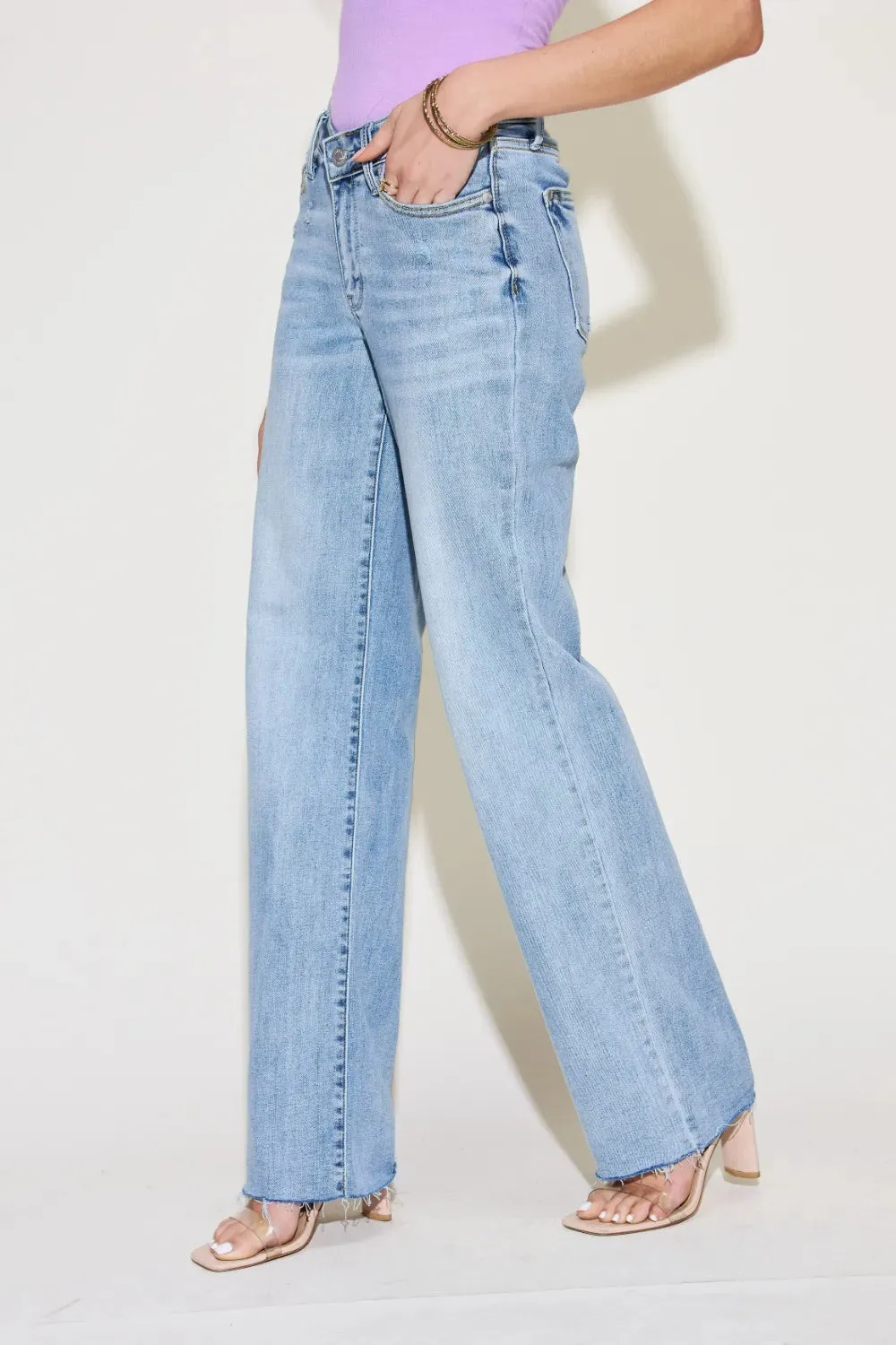 Full Size V Front Waistband Straight Jeans