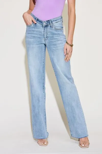 Full Size V Front Waistband Straight Jeans