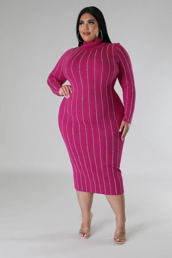 Girls Night Plus Size Magenta Turtle Neck Dress