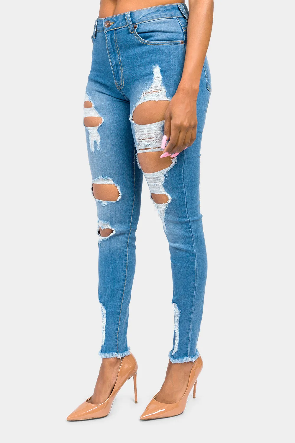 High Rise Destroyed Skinny Jeans