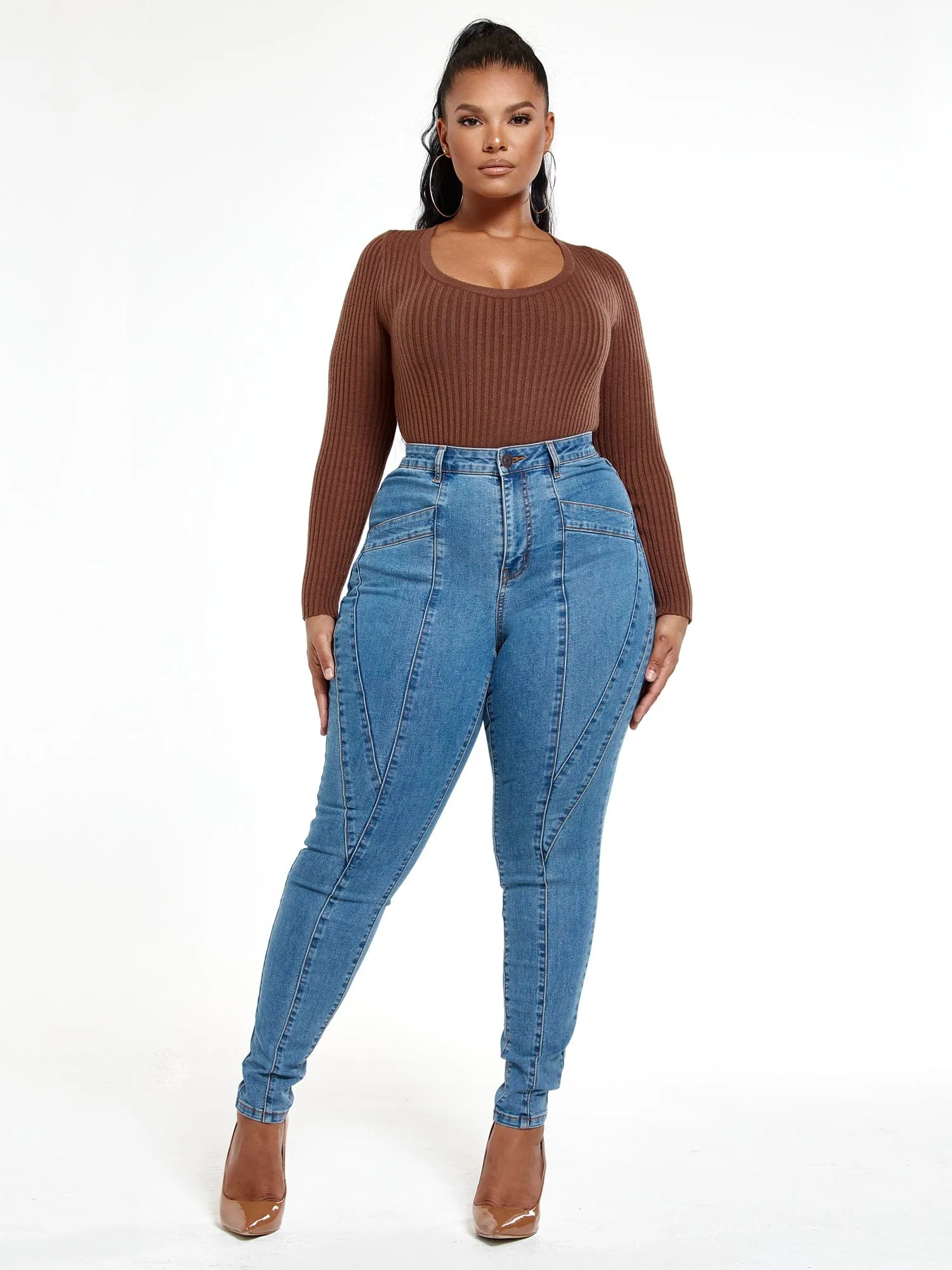 High Rise Skinny Jeans with Seam Detail